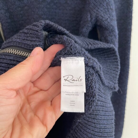 Rails Mens Jacket Size Large Blue Zipper Front Cotton Wool Knit Turtle Neck - Picture 7 of 9